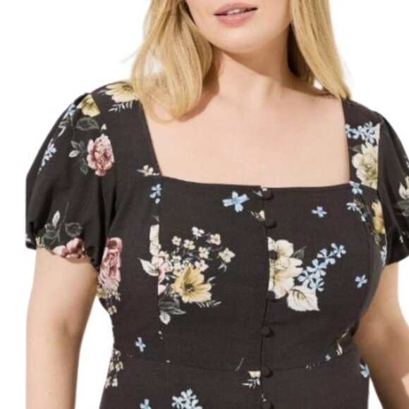Torrid Womens Peplum Challis Top Gray Adrianne Floral Puff Sleeves Plus 4X - Picture 2 of 5
